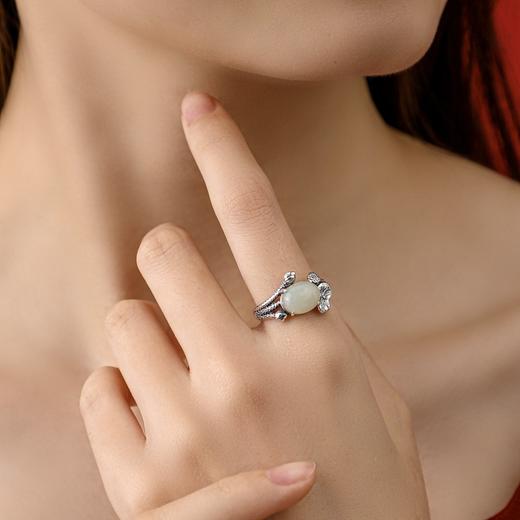 戒指 复古荷花荷叶南红玛瑙 和田玉 和田碧玉 松石 商品图1