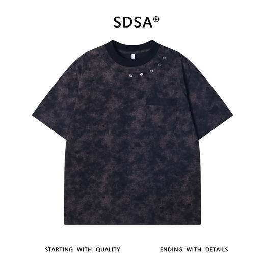 T3317夏季高级感新款口袋拼接裁剪短袖T恤领口纽扣设计百搭宽松上衣 商品图1