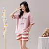 自然醒漫舞三件套睡衣女款夏季薄款短袖短裤长裤休闲韩版针织棉（带胸垫）一体式家居服QH 商品缩略图3