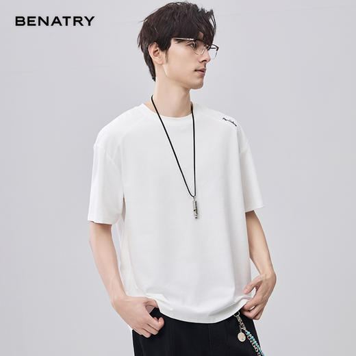 贝纳川结构感肩部刺绣短袖T恤ECF214120 商品图1