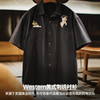 工装优选美式复古巴领衬衫刺绣黑色纯棉衬衣vintage短袖外套男夏 商品缩略图1