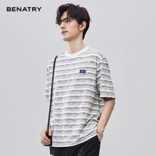 贝纳川微肌理提花条纹针织短袖T恤ECF214011 商品图5