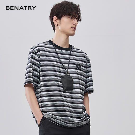 贝纳川微肌理提花条纹针织短袖T恤ECF214011 商品图2