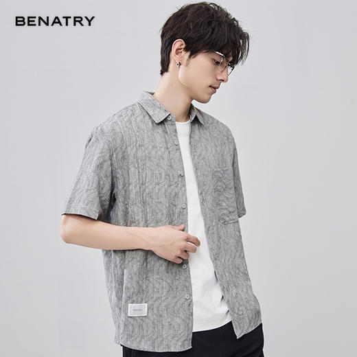 贝纳川夏季棉麻提花短袖衬衣ECF212001 商品图1