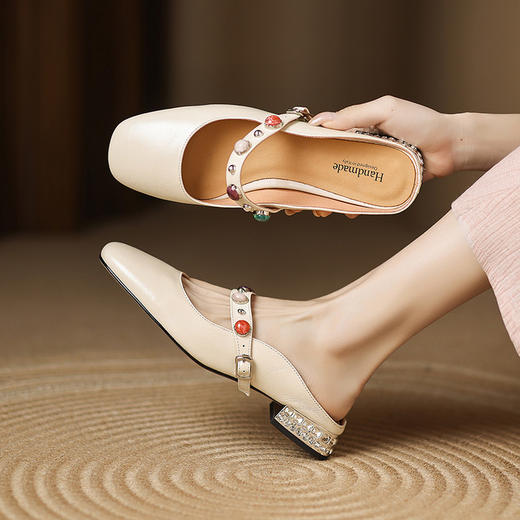 【预售5天】2.5cm法式绝美包头半拖鞋女夏外穿粗跟中跟超软玛丽珍凉拖LD&7360 商品图2