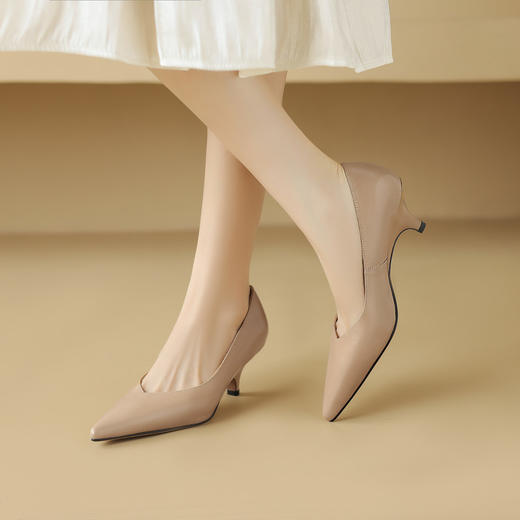 【预售5天】不累脚高跟鞋女新款气质法式通勤职业上班工作鞋尖头细跟米色单鞋NDXC&7082 商品图2