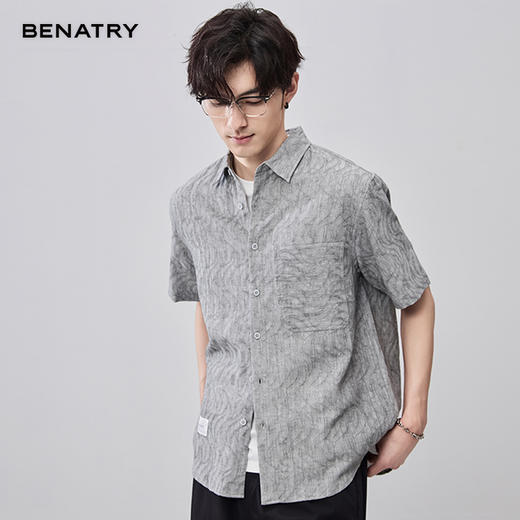 贝纳川夏季棉麻提花短袖衬衣ECF212001 商品图2