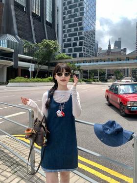 缪缪 25早春牛仔系列背心吊带裙格纹拼接（TM）