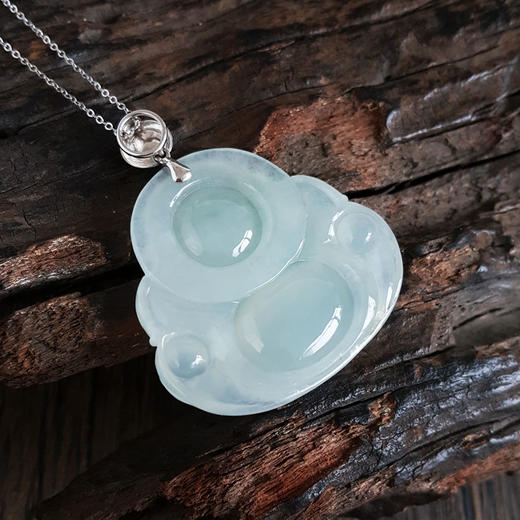 【天然正品】AU750白金镶天然细腻糯冰种佛公翡翠吊坠项链女士现售价：3680！150425NJS09 商品图7