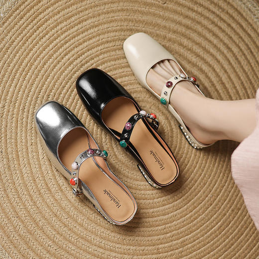 【预售5天】2.5cm法式绝美包头半拖鞋女夏外穿粗跟中跟超软玛丽珍凉拖LD&7360 商品图0