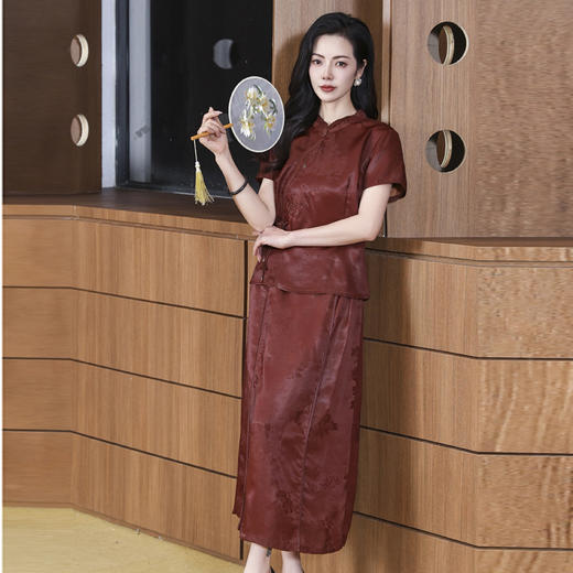 TC221905品质透气减龄时尚妈妈香云纱套装真丝短袖两件套收腰显瘦气质国风 商品图2