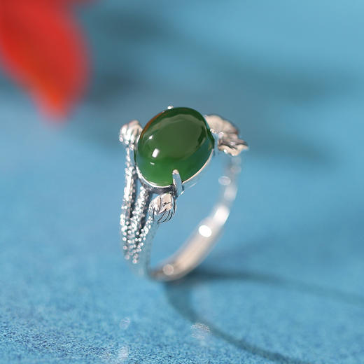 戒指 复古荷花荷叶南红玛瑙 和田玉 和田碧玉 松石 商品图3