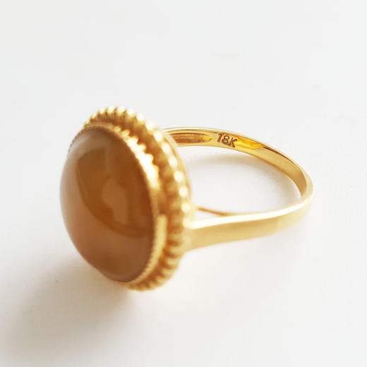 【天然正品】AU750黄金镶天然细腻冰种蛋面黄翡戒指9.5号（戒圈可改）女士现售价：3280！030425AH74 商品图6