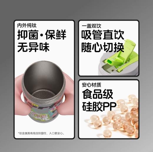 uooha多巴胺纯钛双饮咖啡杯冲鸭悠果-灰蓝 (490ml) 商品图4