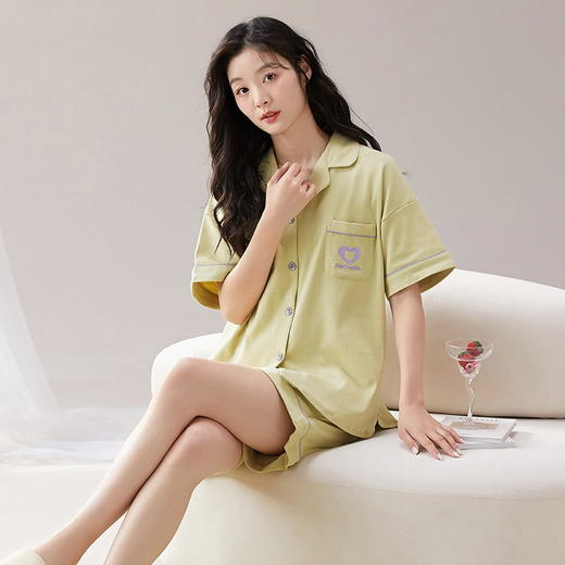 自然醒蔓野夏季睡衣女三件套针织棉短袖短裤长裤夏天薄款可外穿纯色家居服QH 商品图5