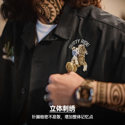 工装优选美式复古巴领衬衫刺绣黑色纯棉衬衣vintage短袖外套男夏 商品图3