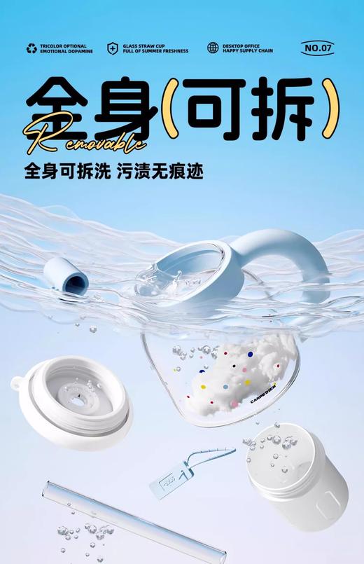 世大家小胖fu玻璃吸管杯 蓝天白云（蓝） 商品图7