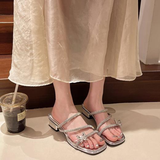 【YW】无忧购韩版温柔仙女风水晶钻蝴蝶结粗跟拖鞋8825（截单后7天发货) 商品图10