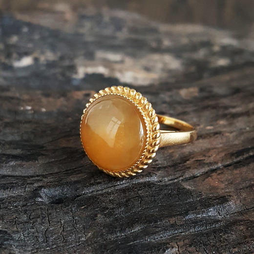 【天然正品】AU750黄金镶天然细腻冰种蛋面黄翡戒指9.5号（戒圈可改）女士现售价：3280！030425AH74 商品图4