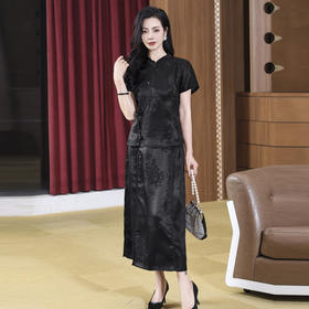 TC221905品质透气减龄时尚妈妈香云纱套装真丝短袖两件套收腰显瘦气质国风