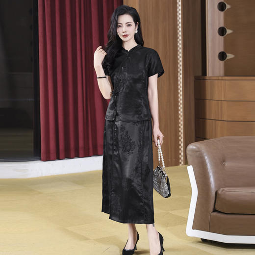 TC221905品质透气减龄时尚妈妈香云纱套装真丝短袖两件套收腰显瘦气质国风 商品图0