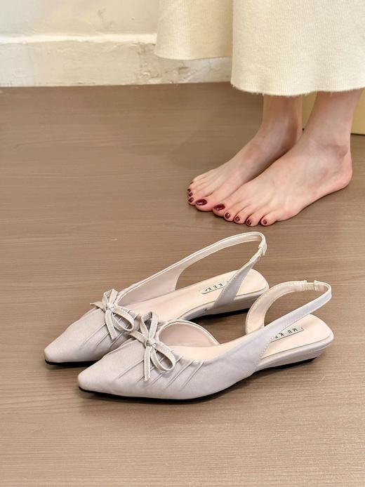 【YW】无忧购法式小众温柔绸缎蝴蝶结尖头浅口包头晚晚单鞋2026（截单后7天发货) 商品图2