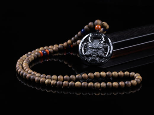 XY0227沉香+翡翠墨翠龙头挂件 商品图4