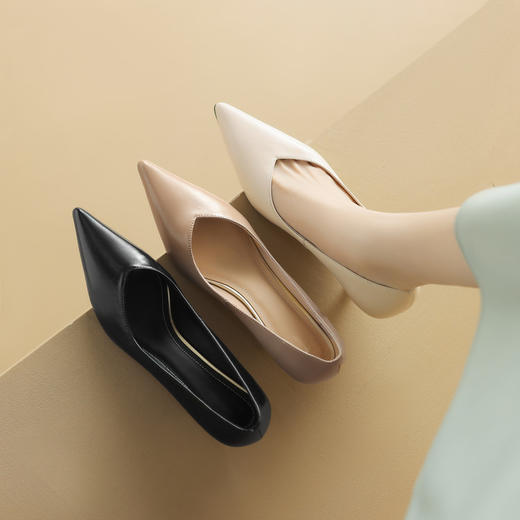 【预售5天】不累脚高跟鞋女新款气质法式通勤职业上班工作鞋尖头细跟米色单鞋NDXC&7082 商品图0