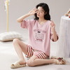 自然醒漫舞三件套睡衣女款夏季薄款短袖短裤长裤休闲韩版针织棉（带胸垫）一体式家居服QH 商品缩略图6