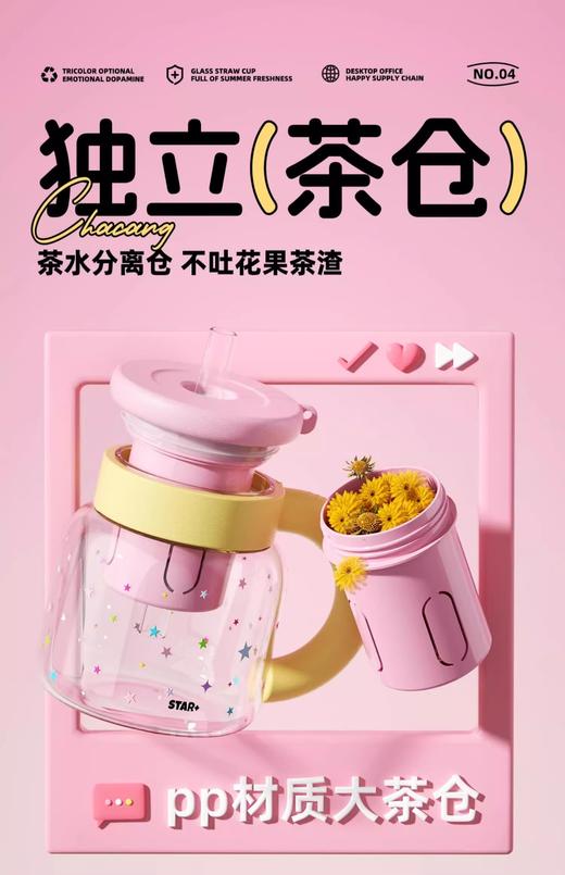 世大家小胖fu玻璃吸管杯 蓝天白云（蓝） 商品图4