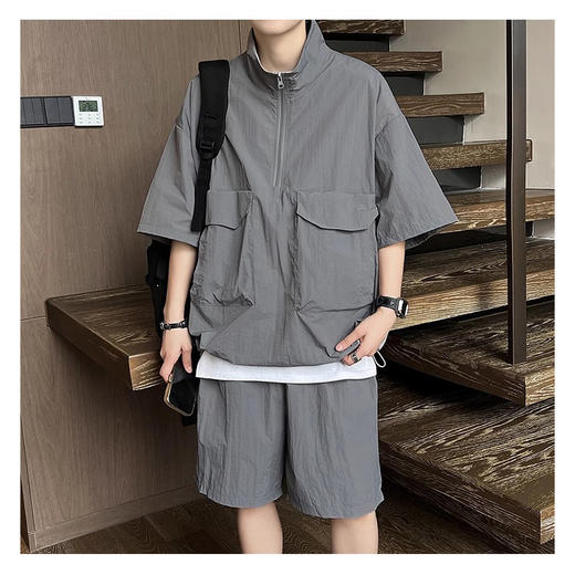 裁缝学苑MQ59夏季速干短袖短裤纸样男士工装半拉链衬衣套装样板 商品图2