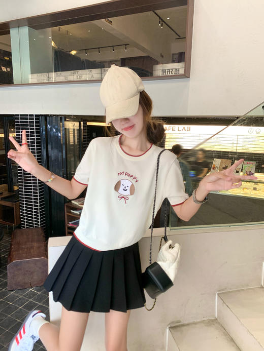 【129元任选2件】现货！小狗刺绣短袖针织T 商品图9