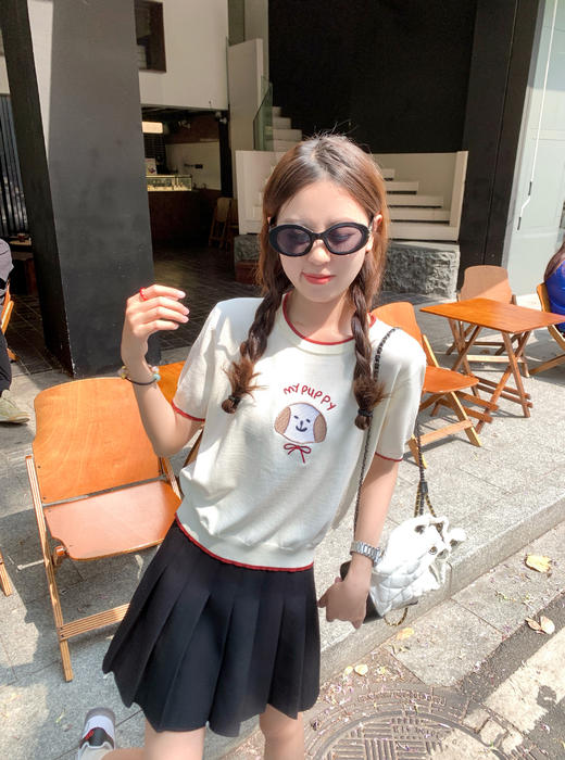 【129元任选2件】现货！小狗刺绣短袖针织T 商品图8