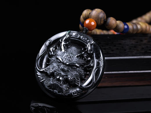 XY0227沉香+翡翠墨翠龙头挂件 商品图2