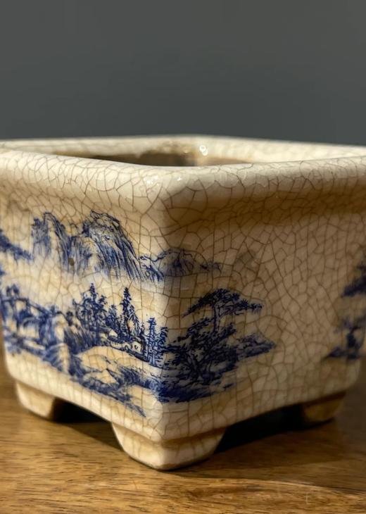 开片瓷青花绘山水四方花盆，顺丰包邮 商品图13