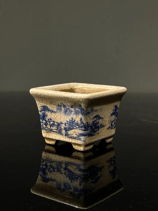 开片瓷青花绘山水四方花盆，顺丰包邮 商品图14