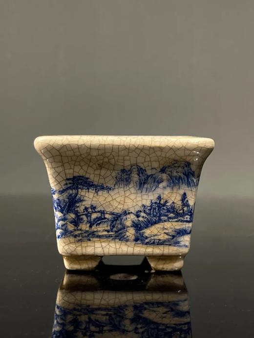 开片瓷青花绘山水四方花盆，顺丰包邮 商品图8