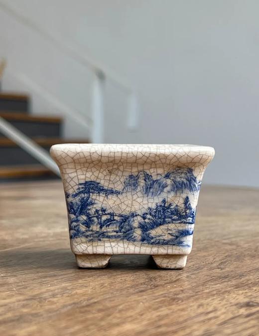 开片瓷青花绘山水四方花盆，顺丰包邮 商品图10