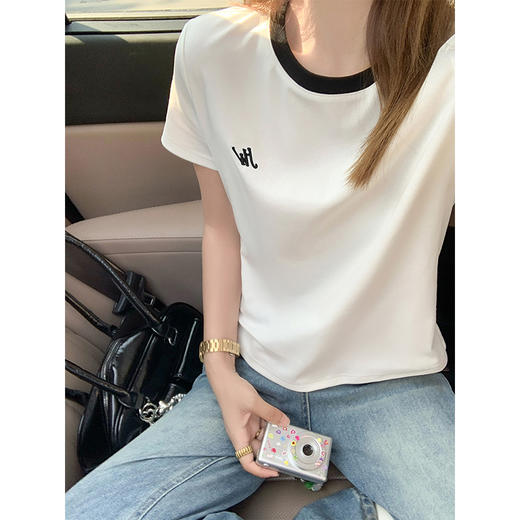 <曾小咸推荐>高级感气质简约撞色圆领短袖T恤 商品图1