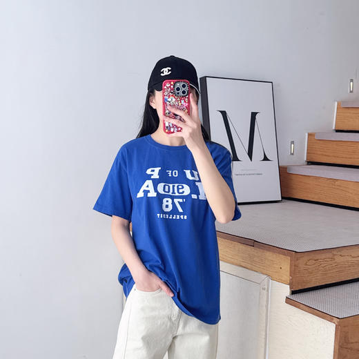 SPELLEDIT2025夏季新品学院风T恤复古印花设计感百搭短袖上衣女 商品图2