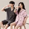 自然醒素香情侣睡衣女夏针织棉短袖短裤开衫韩版卡通加大码男士夏天家居服套装QH 商品缩略图5