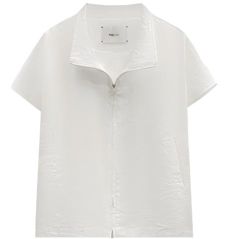 工装风棉麻短袖拉链开衫 商品图0