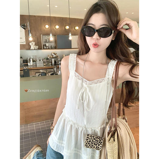 <曾小咸推荐>韩系甜美白色吊带雪纺吊带背心 商品图1