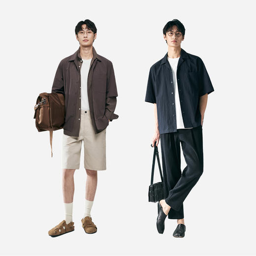 棉仓363804012-宽松肌理棉锦休闲古巴领短袖衬衫 商品图4