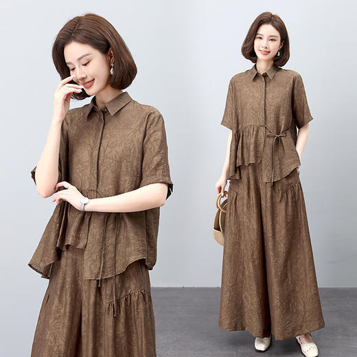 HRXYYH60632025夏装新款天丝衬衫阔腿裤套装女夏中年洋气减龄时尚高端宽松两 商品图2