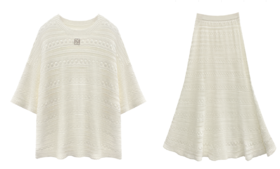 宽松钩花针织套装