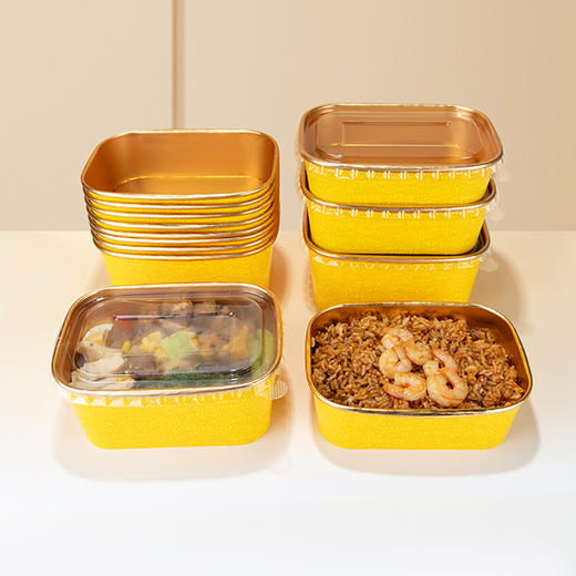 喇叭花一次性餐盒祥云金箔纸碗方形带盖饭碗小海鲜打包盒外卖便当 商品图3