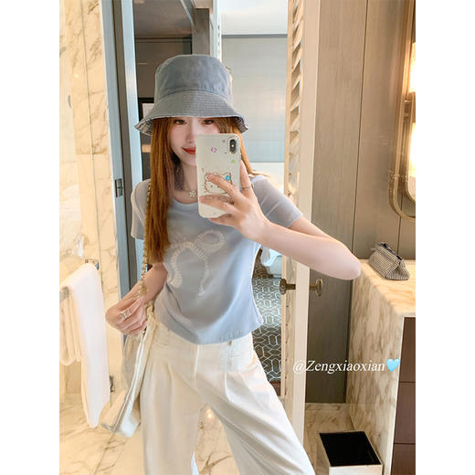 <曾小咸推荐>韩系蝴蝶结小众显瘦百搭短袖T恤 商品图4