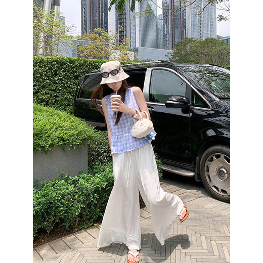 【129元任选2件】现货！蓝色格子无袖衬衫 商品图4