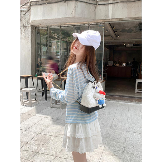 <曾小咸推荐>韩系休闲蓝色条纹连帽防晒T恤 商品图3